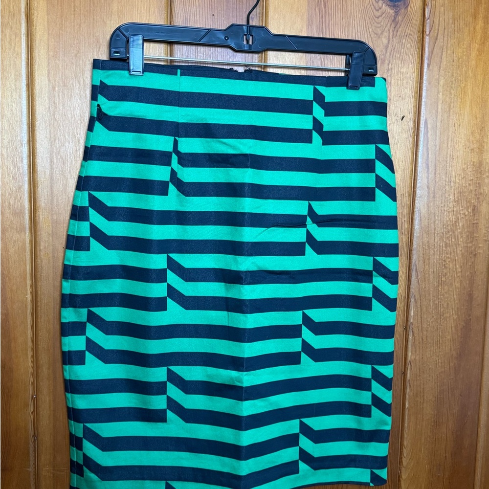 Worthington Green and Black Striped Pencil Skirt